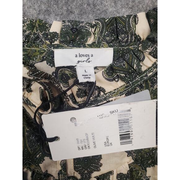 NWT A Loves A Girls Size Large Cream & Green Paisley Boho Peasant Blouse - Picture 3 of 5